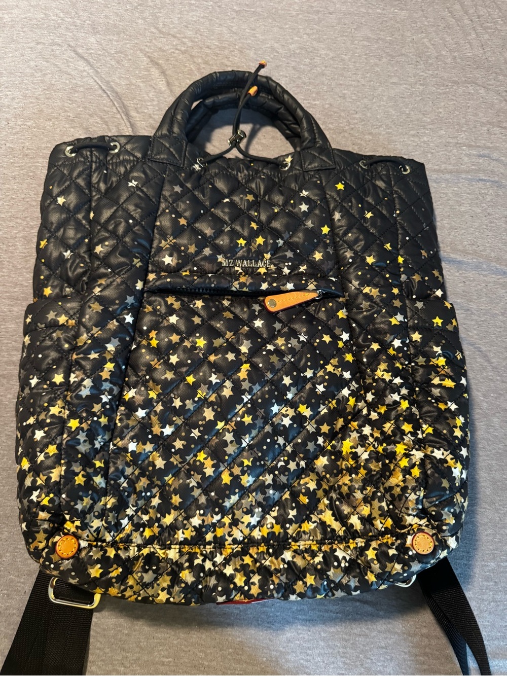 Mz Wallace Quilted Star-Print Black Tote Backpack